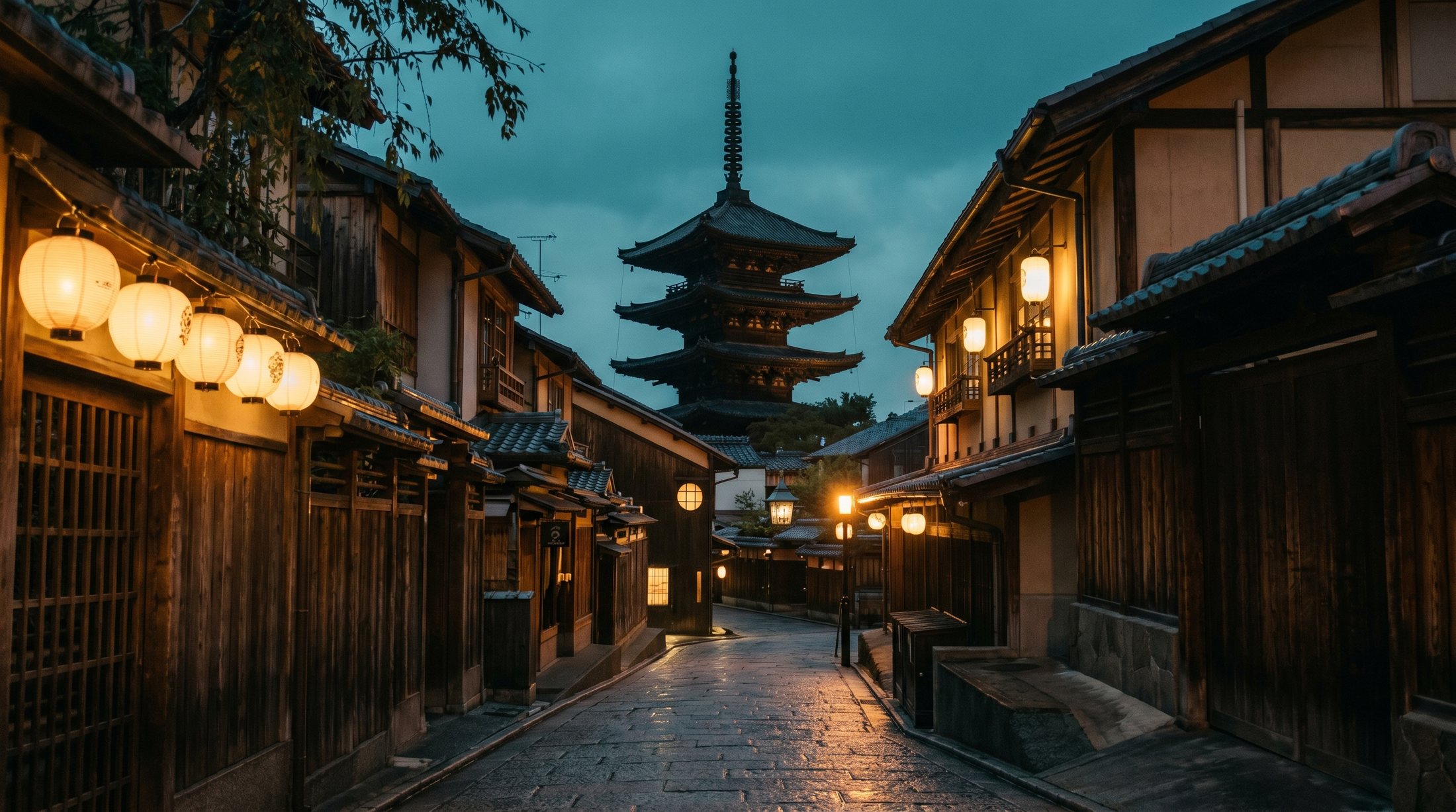 A pagoda in Kyoto glowing at night